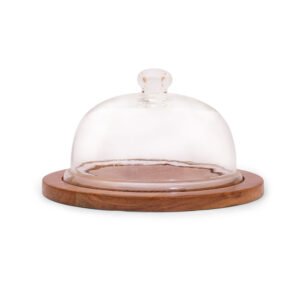 Premium Wooden Cake Stand with Glass Dome Cover