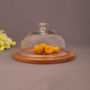 Premium Wooden Cake Stand with Glass Dome Cover