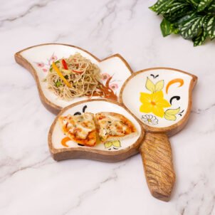 Handcrafted Leaves Shape Wooden Snack Platter