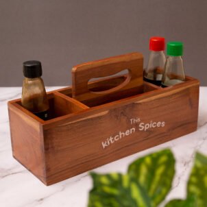 Brown Wooden Cutlery Holder Organizer – Handcrafted | Goliya Craft & Decor