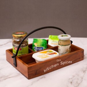 Wooden Storage Basket with Handle for Kitchen Accessories – Handcrafted | Goliya Craft & Decor