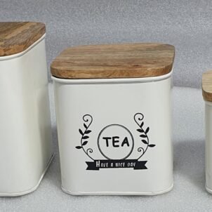 Tea Coffee Sugar Storage Canister Set with Wooden Lid (Set of 3)