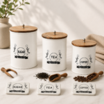 Tea-Sugar-Coffee Metal Jar with Wooden Lid