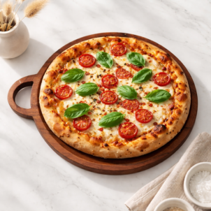 Handcrafted Wooden Pizza Serving Board with Handle – Round Pizza Platter