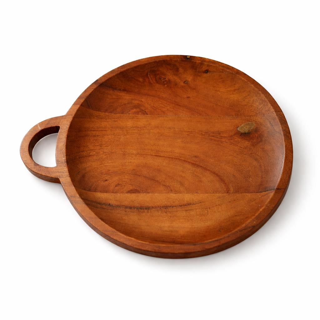 Handcrafted Wooden Pizza Serving Board with Handle – Round Pizza Platter