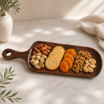 Handcrafted Acacia Wood Serving Platter with Handle – Long Rectangular Snack & Dry Fruit Platter