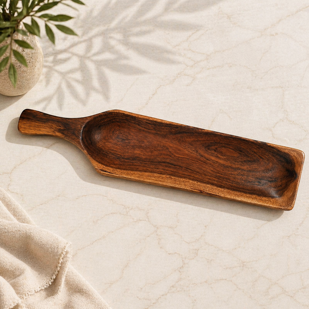 Handcrafted Wooden Serving Platter with Handle – Long Rectangular Snack & Appetizer Platter