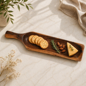 Handcrafted Wooden Serving Platter with Handle – Long Rectangular Snack & Appetizer Platter