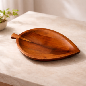 Handcrafted Acacia Wood Leaf-Shaped Serving Platter
