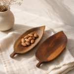 Set of 2 Handcrafted Leaf-Shaped Acacia Wood Serving Platters