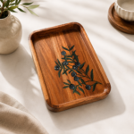 Acacia Wood Handcrafted Serving Tray with Hand-Painted Floral Design