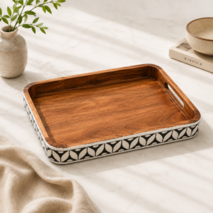 Handcrafted Wooden Serving Tray with Elegant Pattern
