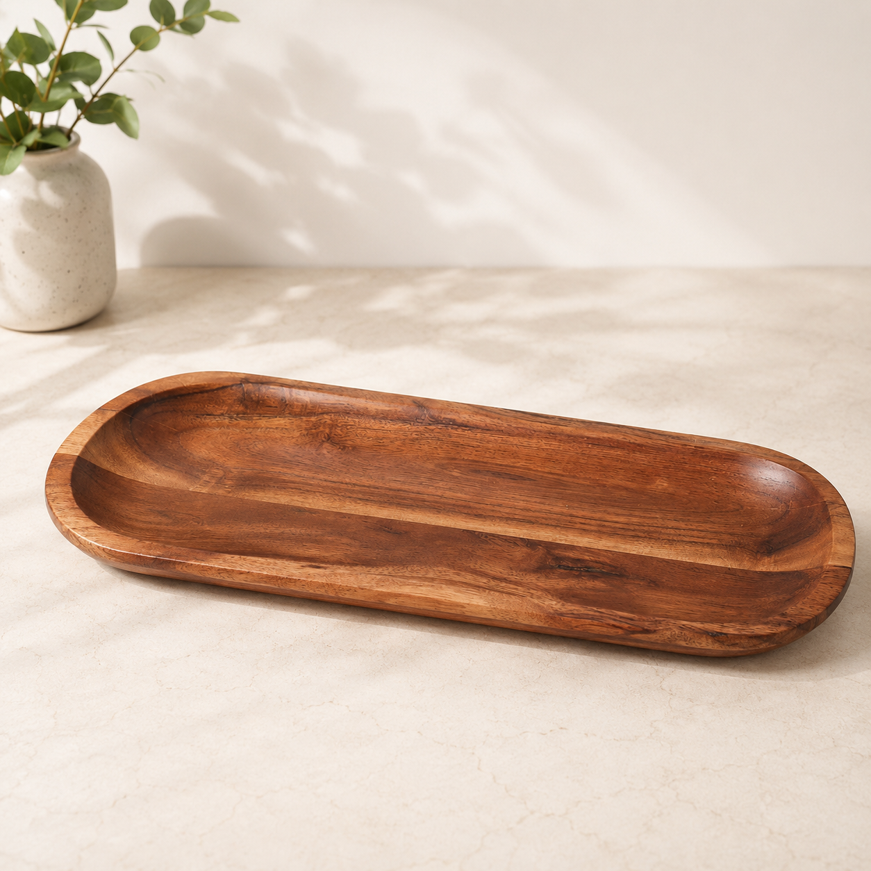 Handcrafted Wooden Serving Platter – Long Rectangular Natural Wood Tray | 16 × 5.5 × 1.5 Inches