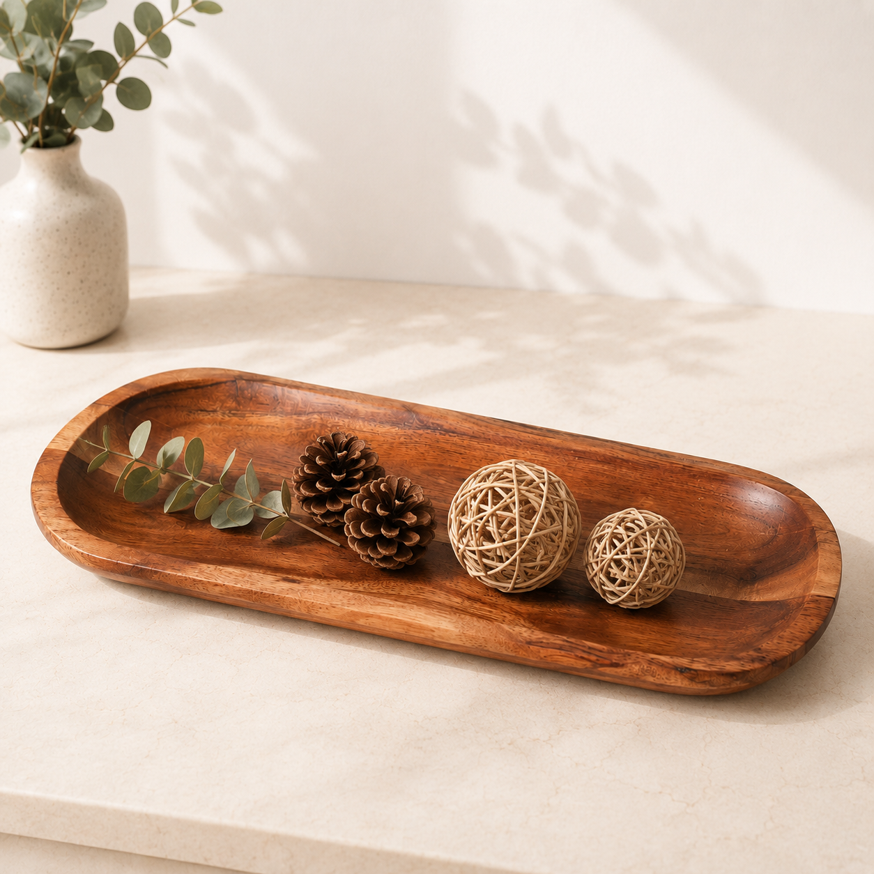 Handcrafted Wooden Serving Platter – Long Rectangular Natural Wood Tray | 16 × 5.5 × 1.5 Inches