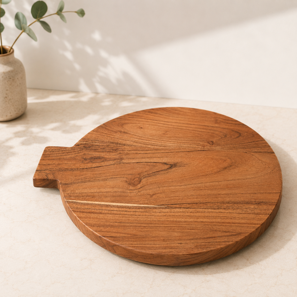 Handcrafted Acacia Wood Pizza Serving Board with Handle – Round Wooden Pizza Platter