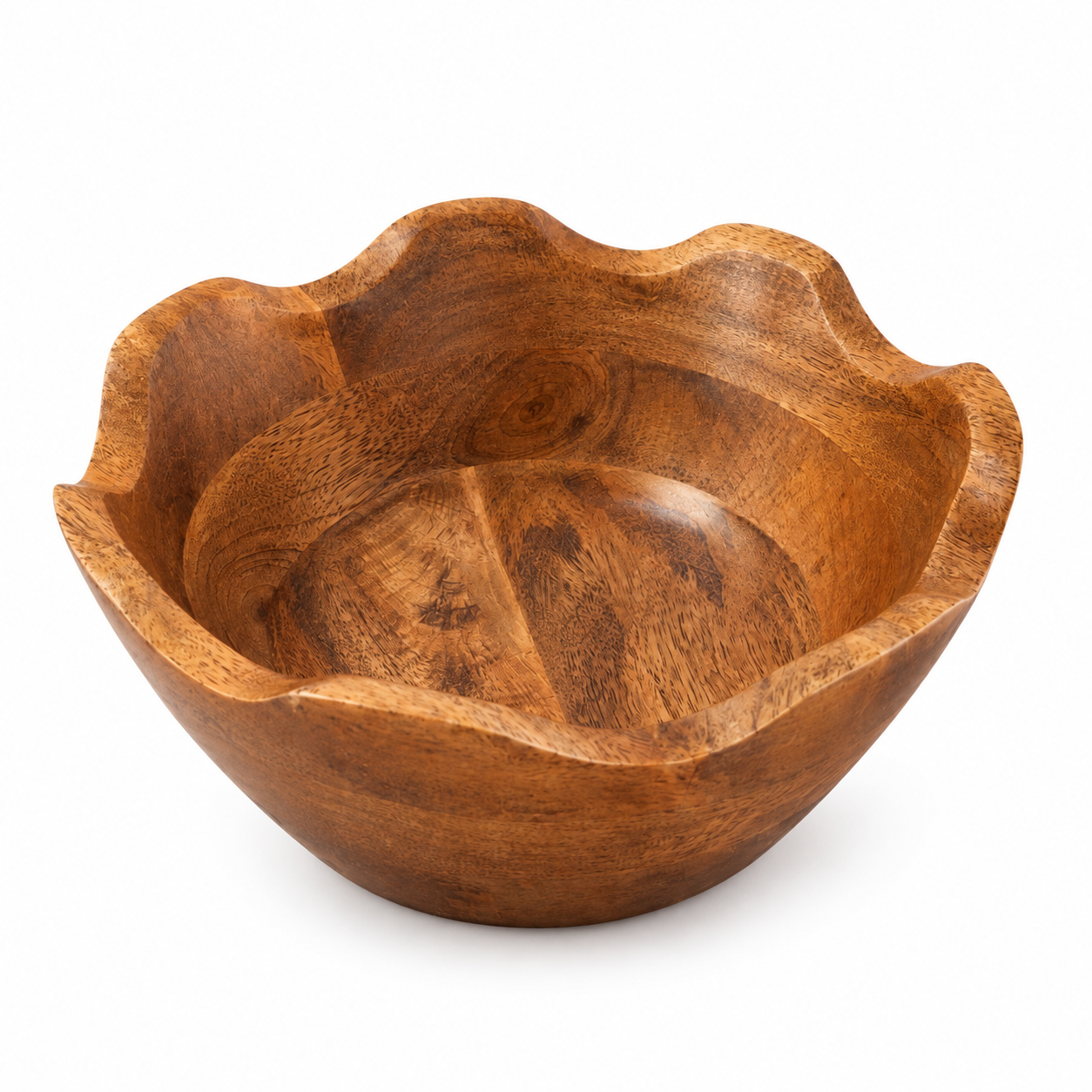 Handcrafted Acacia Wood Bowl with Wavy Edge – Natural Wooden Serving & Decorative Bowl