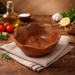 Handcrafted Acacia Wood Bowl with Wavy Edge – Natural Wooden Serving & Decorative Bowl