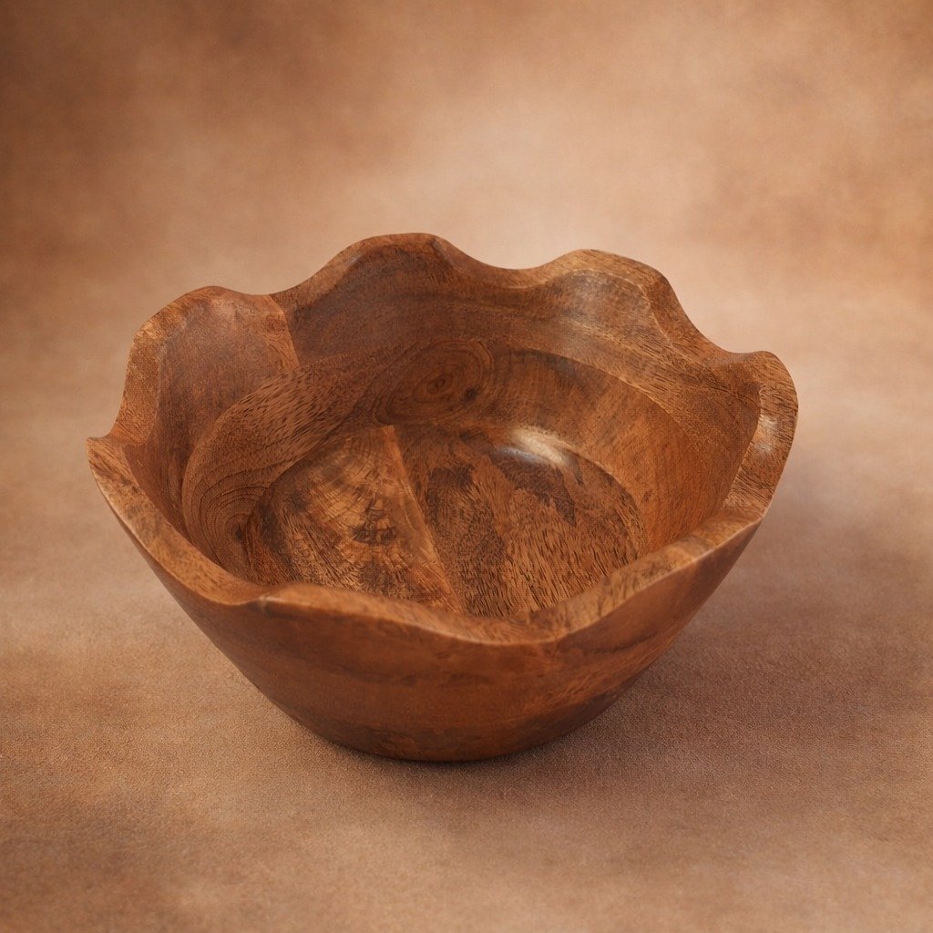Handcrafted Acacia Wood Bowl with Wavy Edge – Natural Wooden Serving & Decorative Bowl