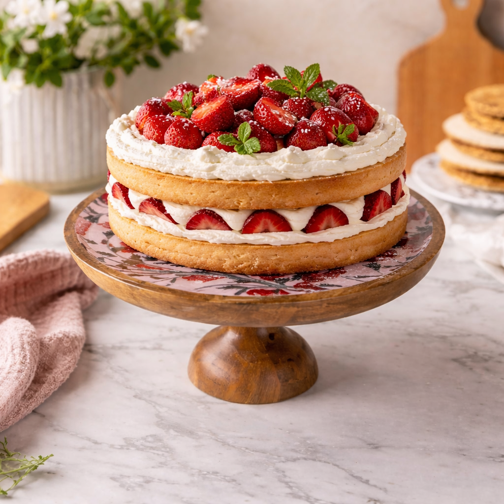 Handcrafted Acacia Cake Stand with Red Floral Design & Resin Coating – Goliya Craft & Decor