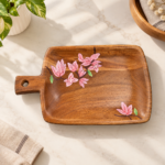 Handcrafted Wooden Serving Platter with Hand-Painted Floral Design